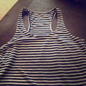 Tan top blue and white